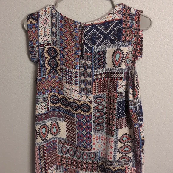 Papermoon Patchwork Print Sleeveless Top in Navy, Red & Cream - Picture 3 of 3